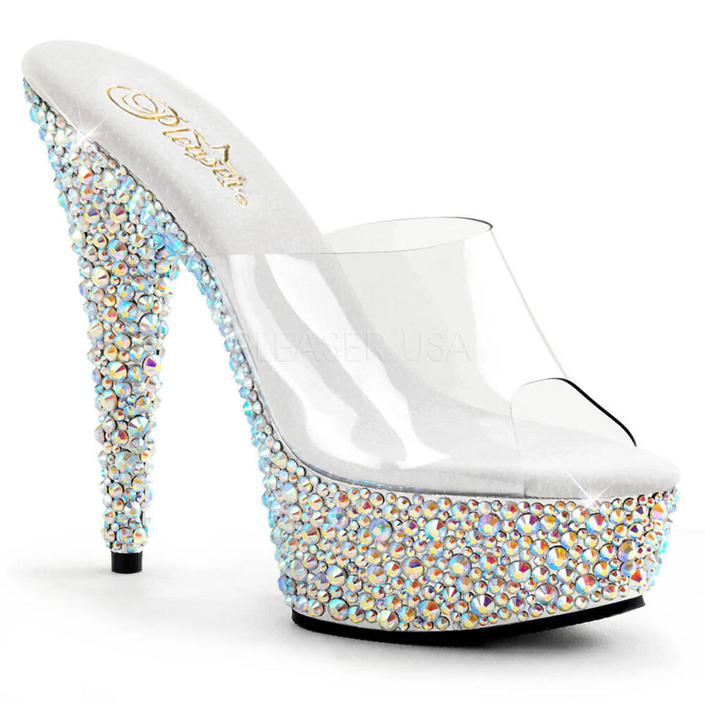 Pleaser USA Rhinestone Bejeweled 6 Inch Slide NEW SIZE 6